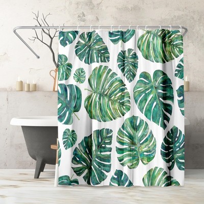 Americanflat 71x74 Botanical Shower Curtain - Durable Metal Grommets and 12 Hooks - 100% Polyester - Ivory and Green Bathroom Curtains