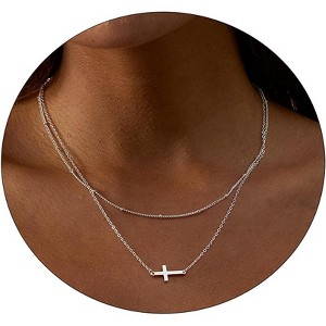 Gold Sideways Cross Necklace for Women, 14K Gold Plated Simple Everyday Choker - 1 of 4