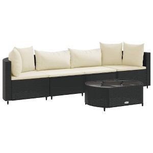 vidaXL Patio Sofa Set with Cushions Lounge Setting Outdoor Furniture Poly Rattan - Black and Cream - 1 of 4
