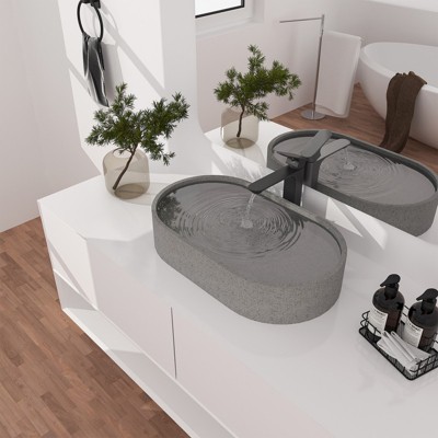 Mottled Bluish Gray Ceramic Oval Vessel Bathroom Sink