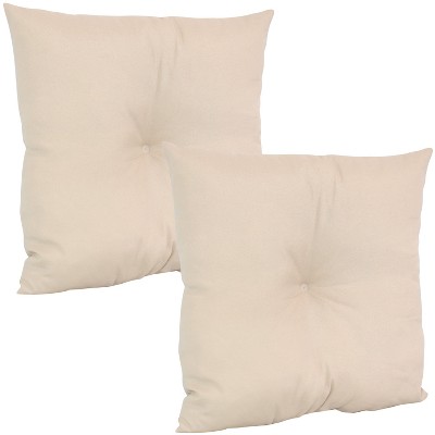 Sunnydaze Indoor/Outdoor Weather-Resistant Polyester Square Tufted Pillow with Zipper Closures - 19" - Beige - 2pk