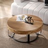 VYNXARIA Modern Round Coffee Table - Carved Pine Top with Golden Metal Legs - 2 of 4