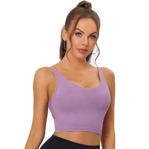 Allegra K Women's Workout Fitness Longline Wireless Padded Yoga Sports Bra - 1 of 4