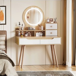 Fashion Vanity Desk, with Mirror, 3 Color Lighting Brightness Adjustable Makeup Lights, Table and Chair - 1 of 4