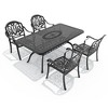 Hzzkey 5-Piece Black Cast Aluminum Patio Dining Set with Brown Cushions & Umbrella Hole - 4 of 4