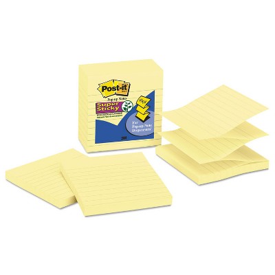 Post-it Pop-up Notes Super Sticky Pop-up Notes Refill Lined 4 x 4 Canary Yellow 90-Sheet 5/Pack