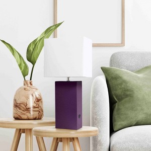 21" Lexington Leather Base Modern Home Decor Bedside Table Lamp with USB Charging Port and Fabric Shade - Lalia Home - 1 of 4