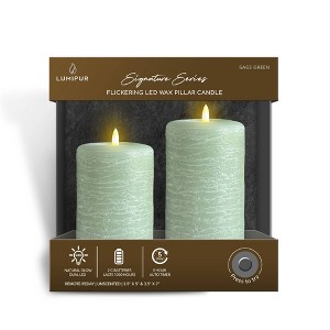 LumiPur 2pk 5" and 7" Signature Natural Glow Flameless Wax Pillar LED Candle Green - 1 of 4