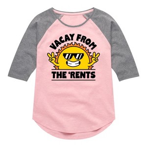 Girls' - Instant Message - Vacay From The Rents Shirt Tail Raglan Graphic T-shirt - 1 of 4