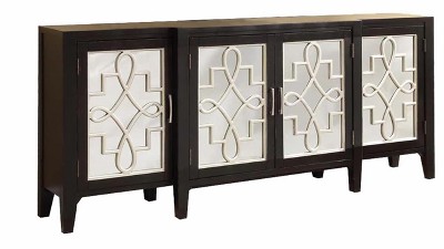 Elegant Mirrored Wine Storage Console with Brushed Gold Accents