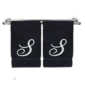 BC BARE COTTON Monogrammed Hand Towel, 100% Turkish Cotton - Set of 2 - Black - White Script - 1 of 4