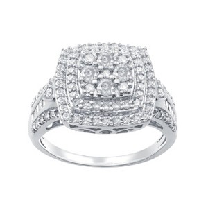 GILDED 1 CTTW Natural Diamond Cushion-Shaped Ring in Sterling Silver with Miracle Plating, Size 7 - 1 of 4