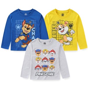 Paw Patrol Nickelodeon Boys Long Sleeve Shirt 3 Pack for Toddler and Big Kids - 1 of 4