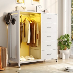 Besiost 45-In Rolling Dresser with Mirror, Closet Organizer with 5 Fabric Drawers and Charging Station - 1 of 4