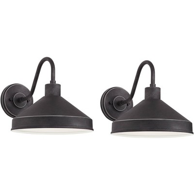 Franklin Iron Works Ashe 10" High Modern Outdoor Wall Light Fixture Mount Porch House Exterior Outside Set of 2 Dark Sky Iron Black Finish Metal