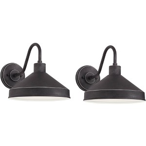 Franklin Iron Works Ashe 10" High Modern Outdoor Wall Light Fixture Mount Porch House Exterior Outside Set of 2 Dark Sky Iron Black Finish Metal - 1 of 4