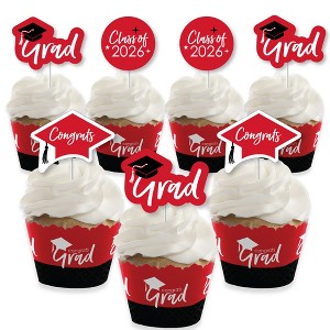 Big Dot of Happiness 2026 Red Graduation Cupcake Decoration - Party Cupcake Wrappers and Treat Picks Kit - Set of 24 - 1 of 4