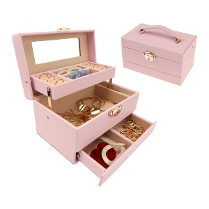 Unique Bargains 3 Layer PU Leather Jewelry Box with Drawer and Mirror - 1 of 4