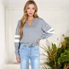 Anna-Kaci Women's V-Neck Pullover with Contrast Sleeve Stripes - 4 of 4