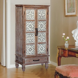 Gulches 55.12'' Tall Rustic Wood Tower Storage Cabinet 2-Door 1-Drawer Buffet Pantry Cabinet for Home Decor and Organization - 1 of 4