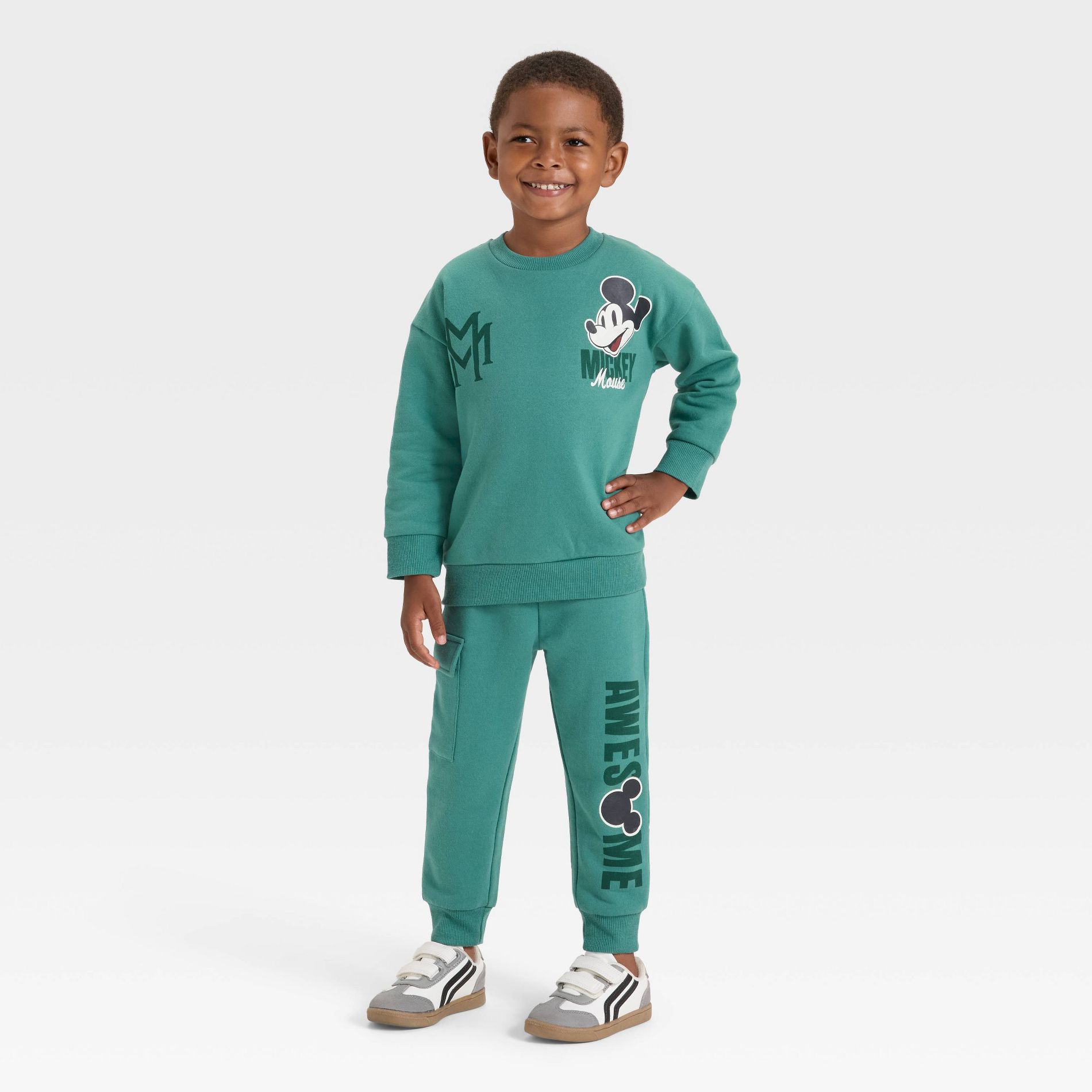 Toddler Boys' 2pc Disney Mickey Mouse Fleece Pullover and Bottom Set - Green