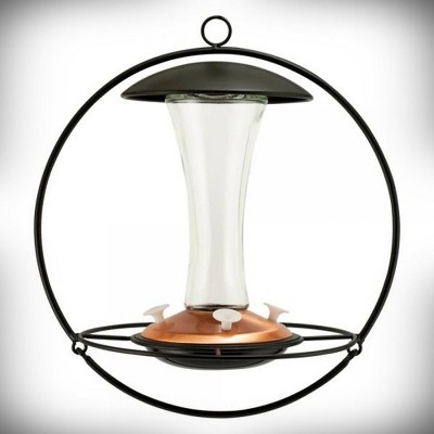 Modern Black Metal and Glass Hanging Hummingbird Feeder