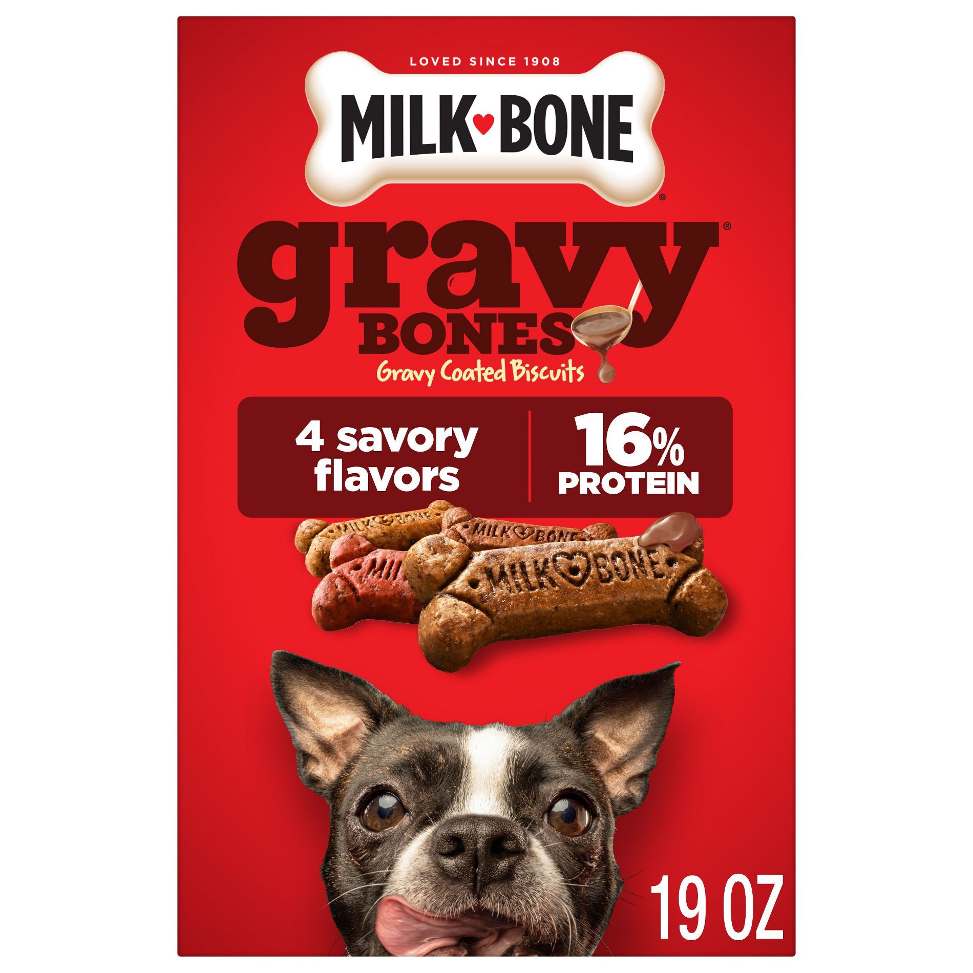 Milk-Bone Biscuits Gravy Bones with Beef, Chicken, Liver and Bacon Flavors Dog Treats - 19oz