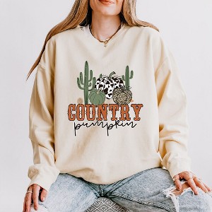 Simply Sage Market Women's Lightweight Garment Dyed Graphic Sweatshirt Country Pumpkin Cactus - 1 of 4