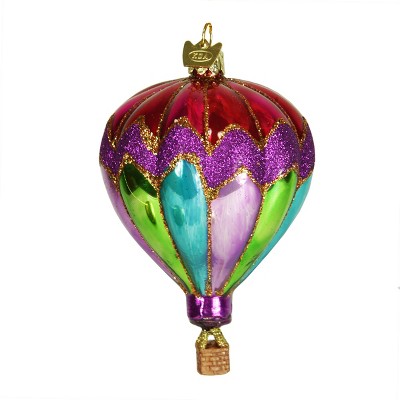 Kurt S. Adler 4.25" Noble Gems Purple, Teal & Green Glitter Hot Air Balloon Glass Christmas Ornament