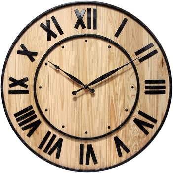 23" Wine Barrel Wood/Metal Wall Clock - Infinity Instruments