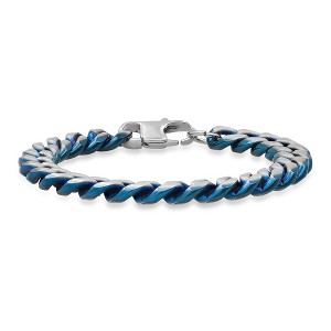 Steeltime Men's two tone stainless steel and blue ip cuban link chain bracelet - 1 of 4