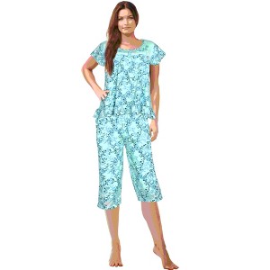 JEFFRICO Pajamas For Women Capri Set Sleepwear Soft Pajamas Short Sleeve Pajama Sleepshirt With Capri Pants - 1 of 4