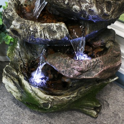 Rustic Dark Brown Polyresin 14" Tabletop Fountain with LED Lights