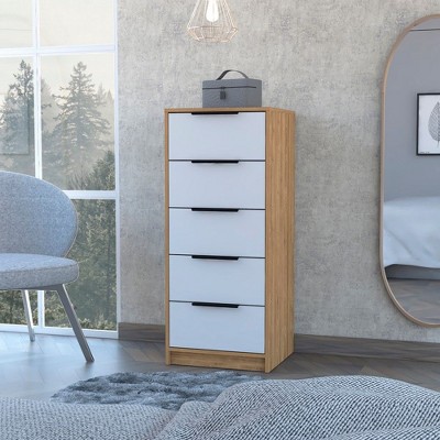 CAVINAS 5 Drawers Dresser for Bedroom,Modern Drawers with Black Handle for Kids Room,Living Room,Entry and Hallway,White/White+Brown