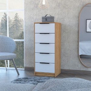 CAVINAS 5 Drawers Dresser for Bedroom,Modern Drawers with Black Handle for Kids Room,Living Room,Entry and Hallway,White/White+Brown - 1 of 4
