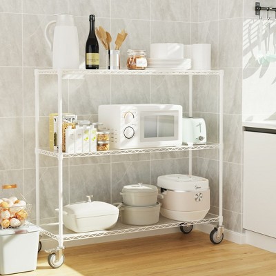 3-Tier Wire Shelving Unit, Metal Shelf Adjustable Storage Rack With Wheels, 3000lbs Storage Shelves Heavy Duty Shelving
