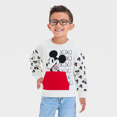 Toddler Boys' Disney Mickey Mouse Valentine's Fleece Pullover - Ivory