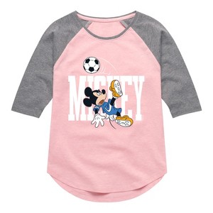Girls' - Disney - Mickey Soccer Shirt Tail Raglan Graphic T-shirt - 1 of 4