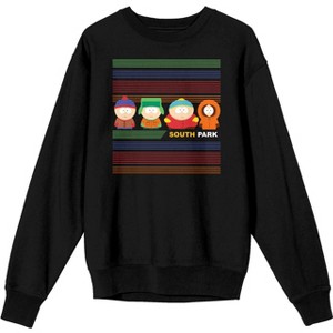 South Park Main Characters With Colorful Stripes Crew Neck Long Sleeve Black Adult Sweatshirt - 1 of 3