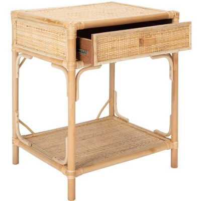 Natural Bamboo and Rattan 1-Drawer Nightstand with Shelf