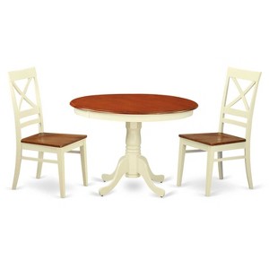 HomeStock 3-Pc Buttermilk and Cherry Solid Wood Top - Round Dining Room Set - Seats 4 - 1 of 4