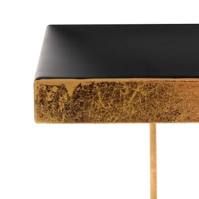 Transitional Greek Key 15'' Gold and Black Metal Side Table