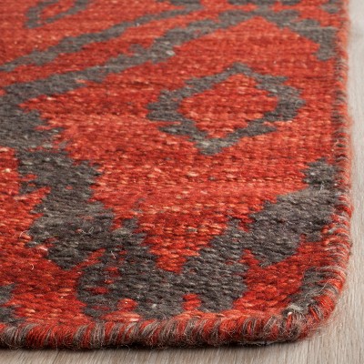 Hand-Woven Rust and Grey Wool Geometric Area Rug, 5' x 8'