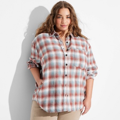 Women's Long Sleeve Oversized Flannel Button-Down Shirt - Wild Fable™
