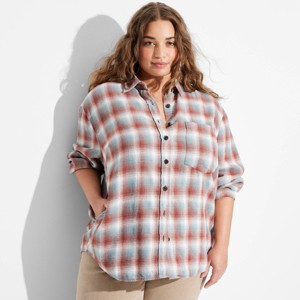 Women's Long Sleeve Oversized Flannel Button-Down Shirt - Wild Fable™ - 1 of 3