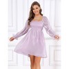 Coolmee Women's Mesh Ruffle Long Sleeve Square Neck Dress High Waist A Line Flowy Casual Party Mini Dress - 2 of 4