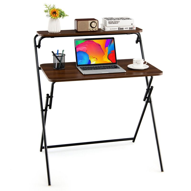 Tangkula 2-Tier Folding Computer Desk Laptop Table Home Office No Assembly Required, 5 of 10