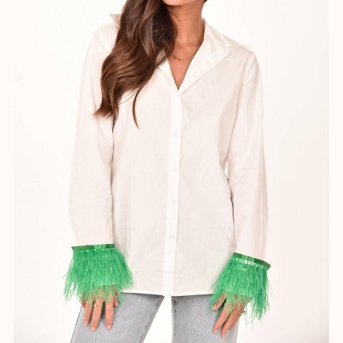 Women's Feather Sleeve Button Down Blouse - SUNDAYUP - image 1 of 4