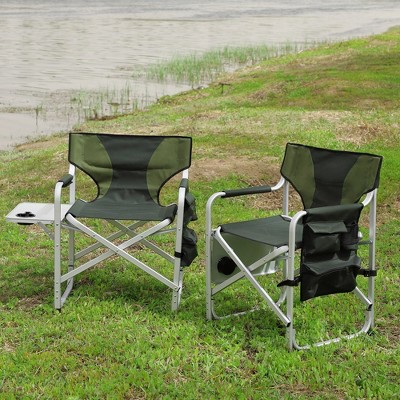 Oversized Camping Chair With Storage Pocket, Side Table, Lightweight Aluminum Folding Chair, Collapsible Chair