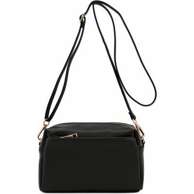 BEAFUP Triple Zip Small Crossbody Bag - Faux Leather Shoulder Bag with Gold Tone Hardware and Adjustable Strap - Zipper Closure for Everyday